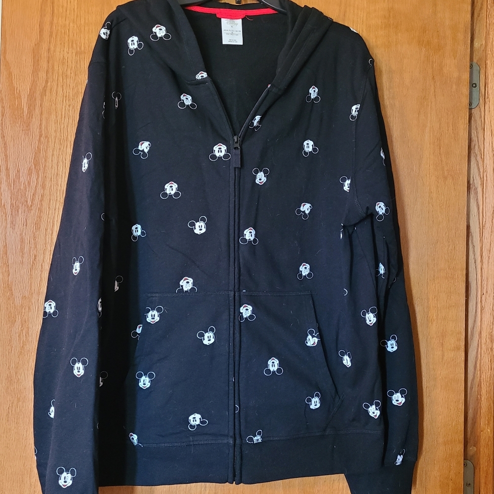 Disney Mickey heads black zip up fleece sweatshirt hoodie.